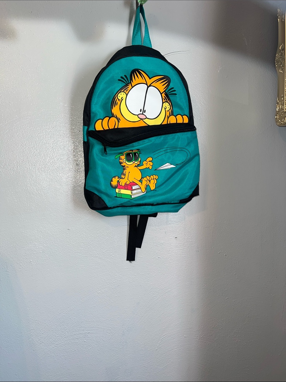 Garfield Kids Teal Cartoon Backpack with Front Pocket